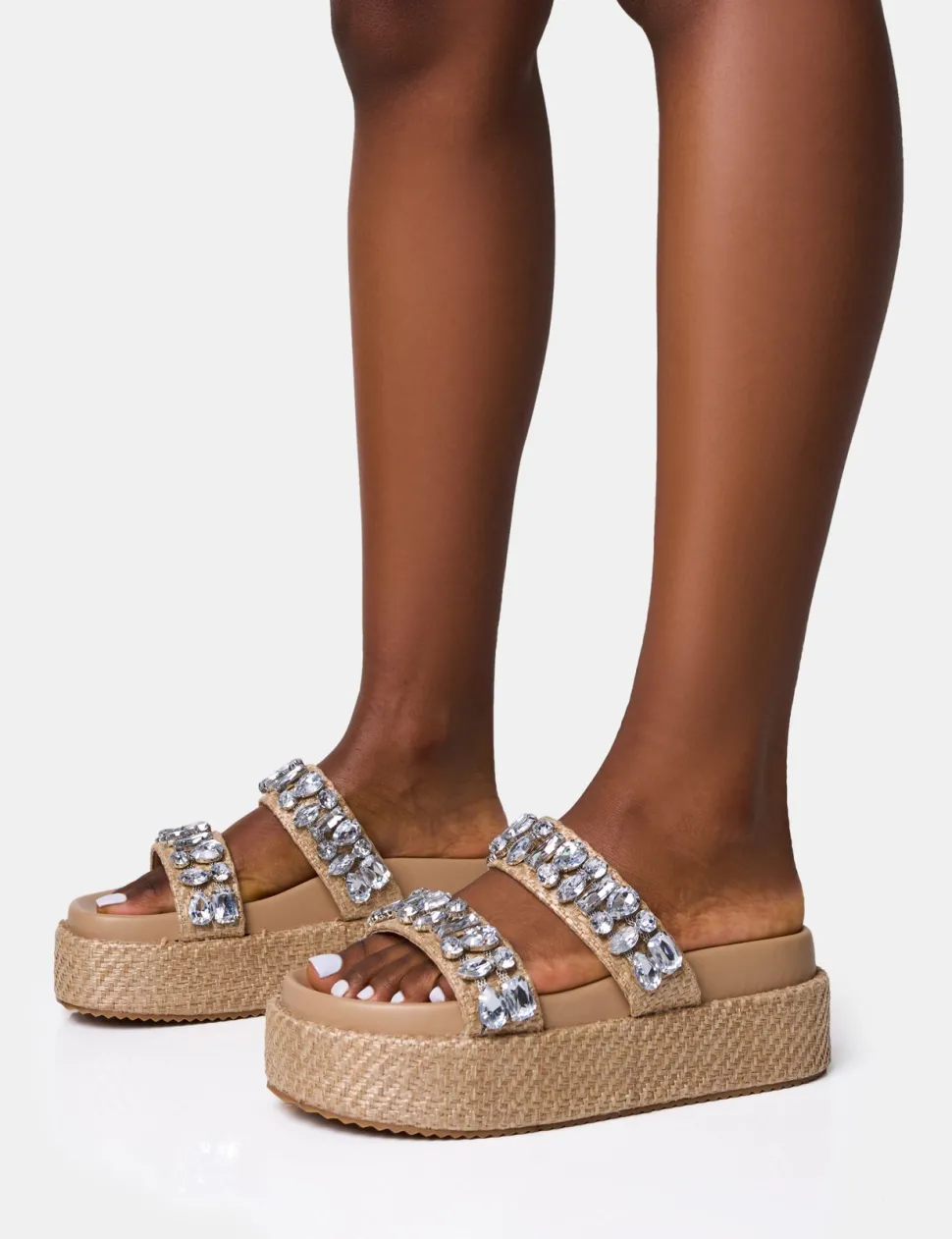 Sale Duchess Natural Raffia Double Strap Platform Slider Sandals Back In Stock | Flats