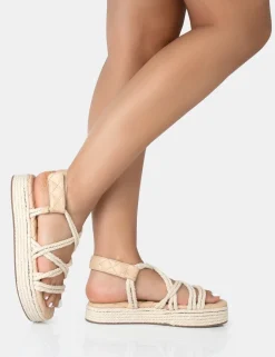 Shop Duffy Wide Fit Ecru Rope Flat Dad Sandals Wide Fit Flats | Flats