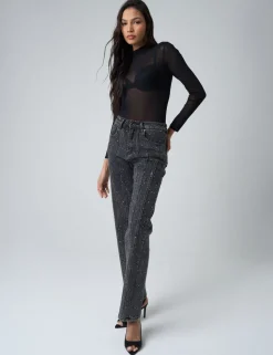 Shop Embellished Straight Leg High Waisted Jeans Trousers