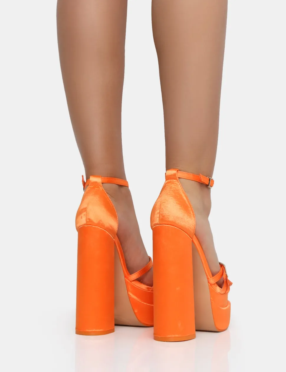Hot Enya Satin Strappy Buckle Square Toe Platform Block Heels Square Toe Heels | Block Heels