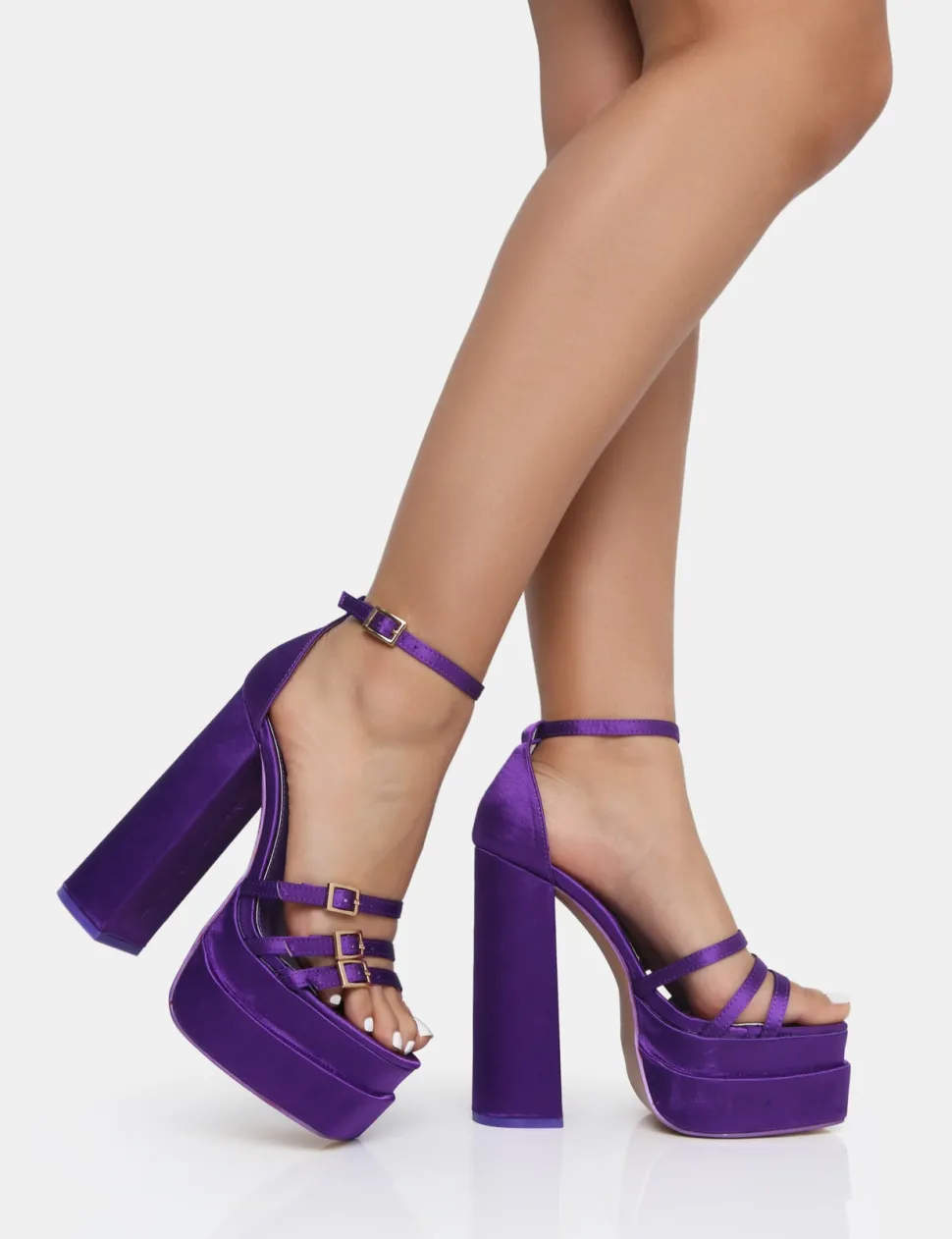 Store Enya Satin Strappy Buckle Square Toe Platform Block Heels Square Toe Heels | Block Heels