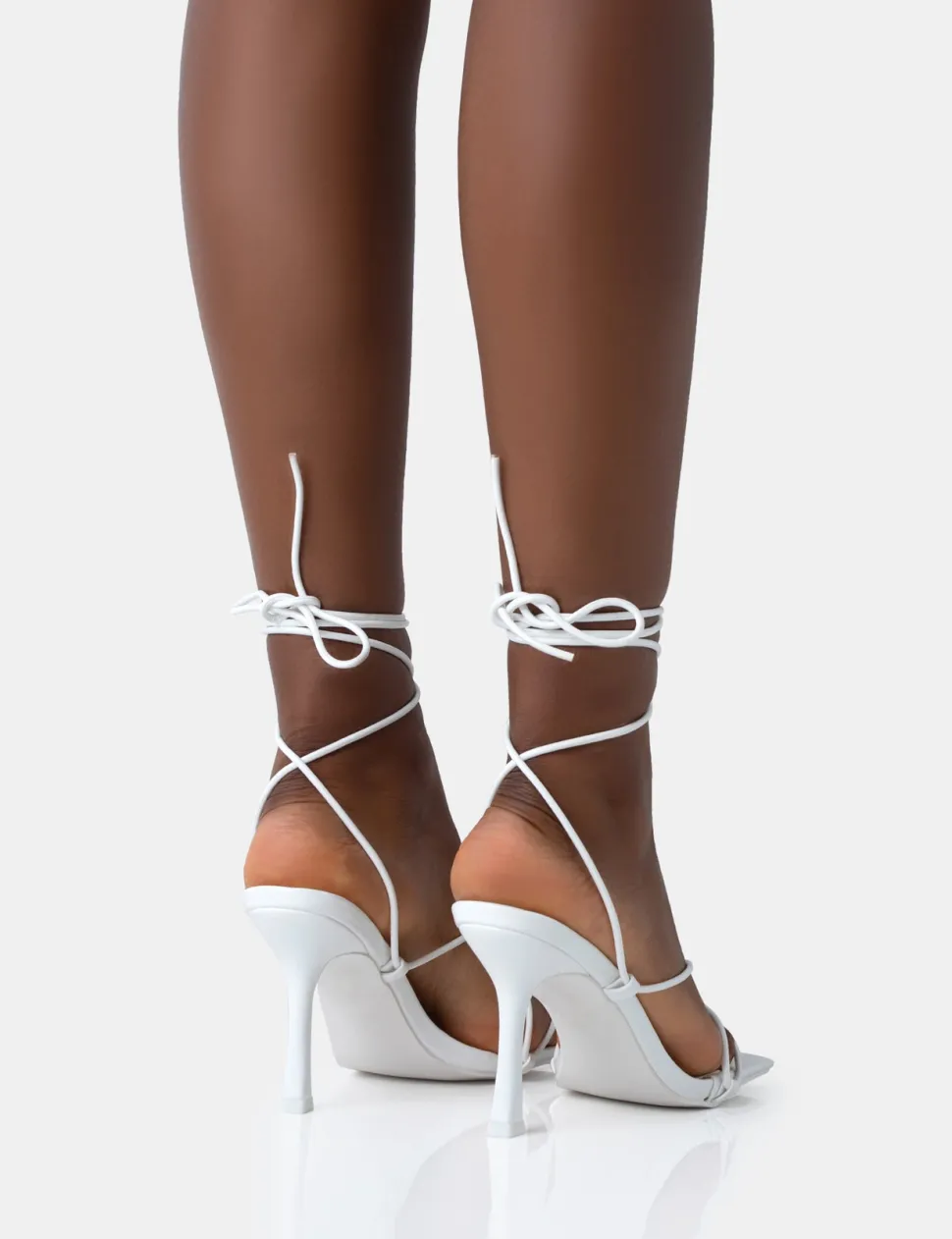 Hot Euphoria White Pu Square Toe Lace Up Mid Heels Mid Heels | Mid Heels