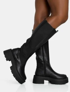 New Evergreen Knee High Elasticated Detail Chunky Heeled Sole Boots Heeled Boots | Knee High Boots
