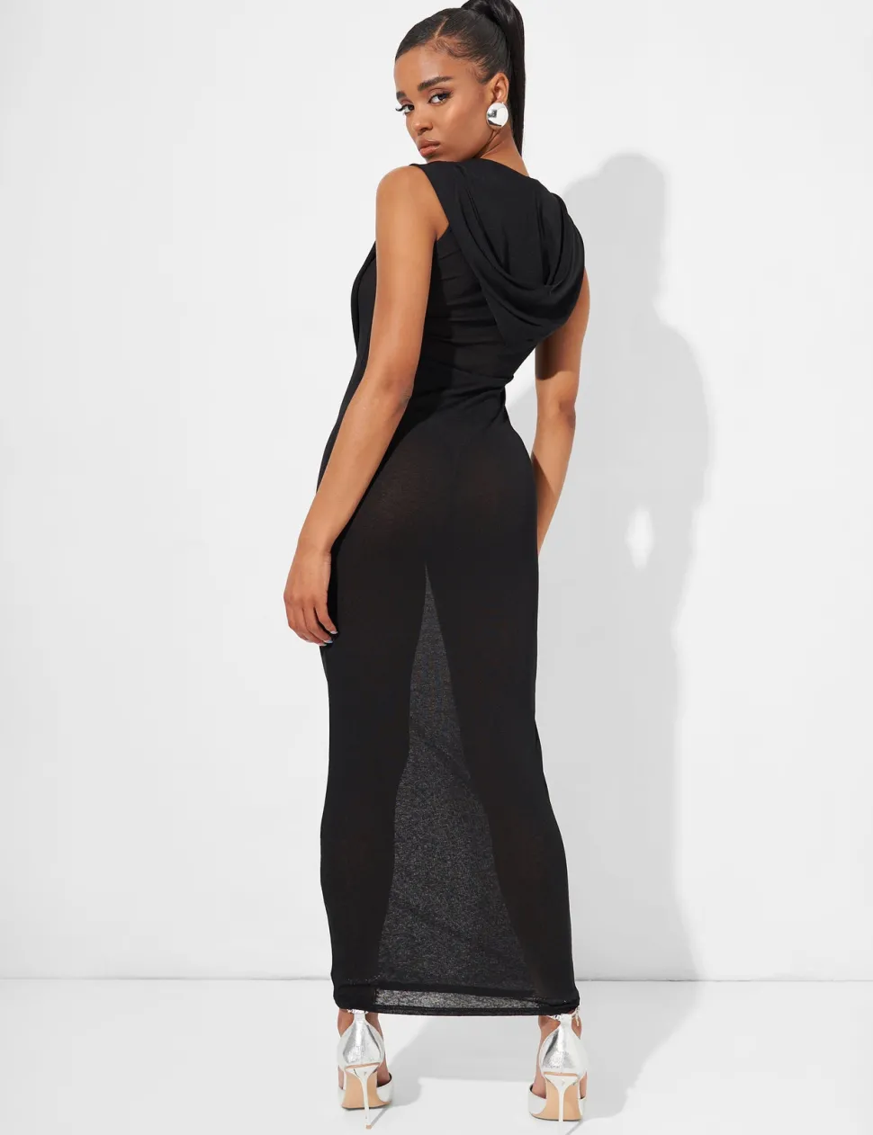 Online Extreme Dropped Cowl Neck Hooded Midaxi Dress Dresses