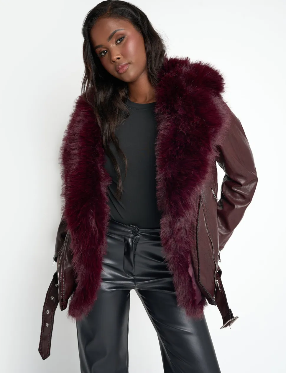 Fashion Faux Fur Trim Aviator Jacket Outerwear & Jackets