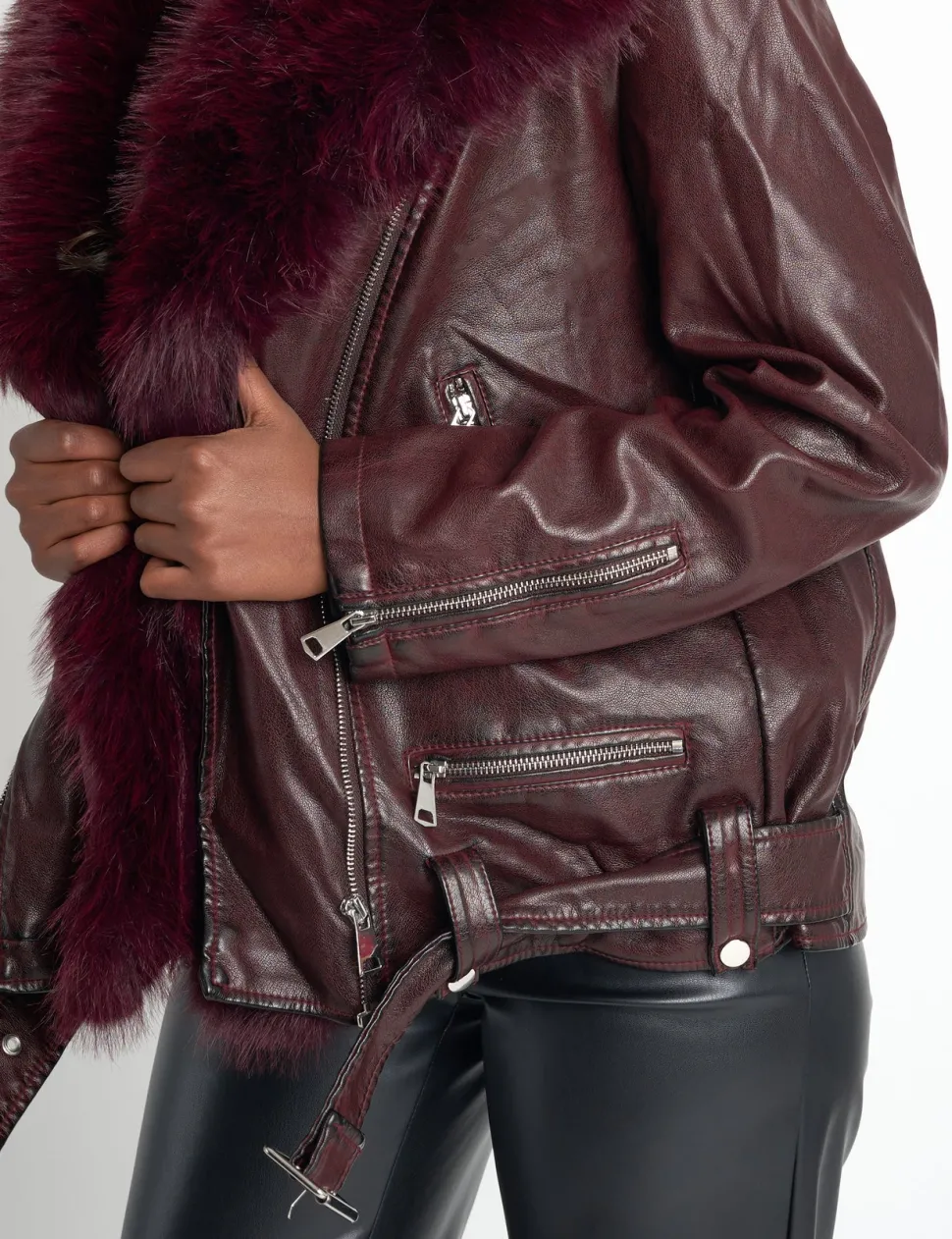 Fashion Faux Fur Trim Aviator Jacket Outerwear & Jackets