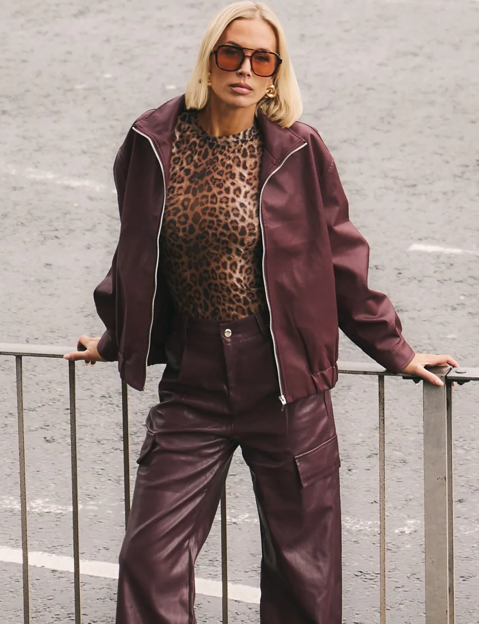 Shop Faux Leather Oversized Bomber Jacket Sculpt & Leisure | Kaiia The Label