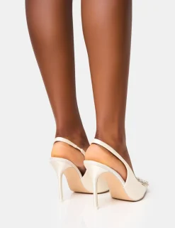 Hot Flora Wide Fit Pearl Encrusted Slingback Court Heels Wide Fit Block Heels | Wide Fit Heels