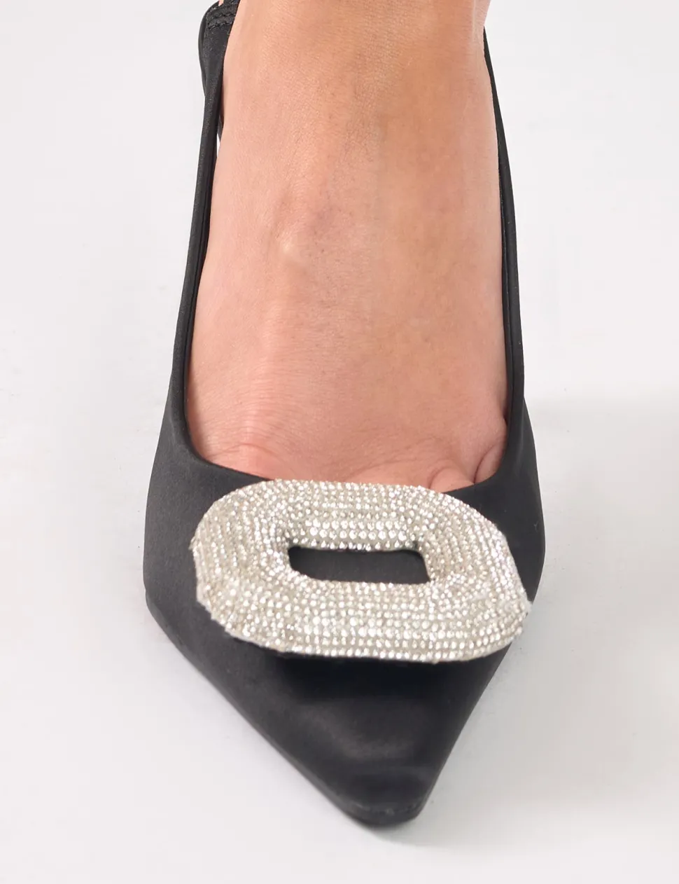 Clearance Floss Satin Diamante Embellished Sling Back Court Heels Court Heels | Diamante Heels