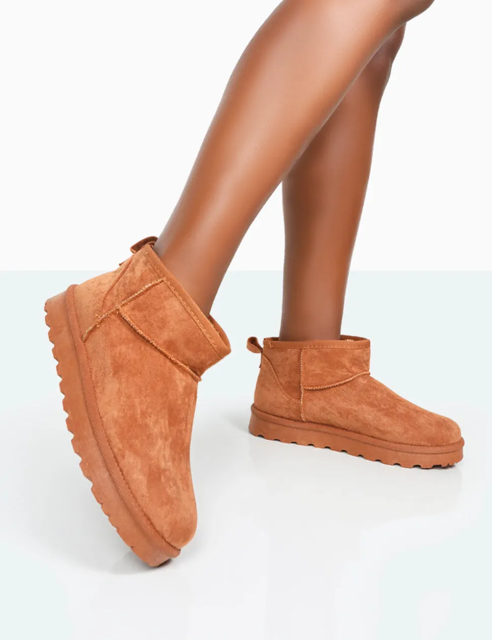 New Flurry Chestnut Faux Suede Ultra Mini Ankle Boots Flats | Faux Fur Ankle Boots