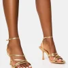 Discount Free Spirit Strappy Round Toe Mid Heels Back In Stock | Gold Heels