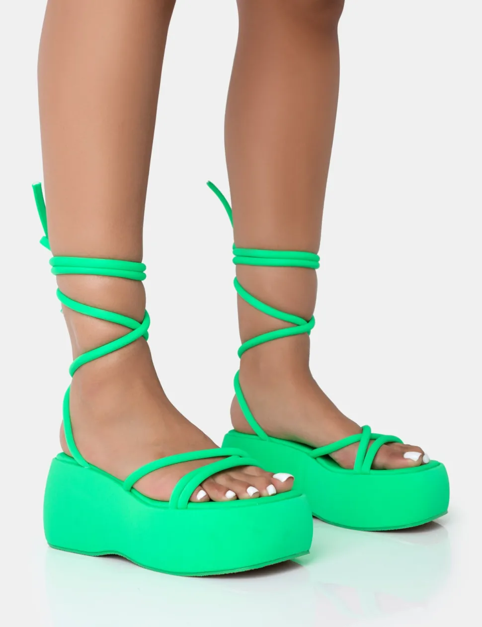 Sale Full Moon Lime Nylon Lace Up Chunky Platform Sandals Flats