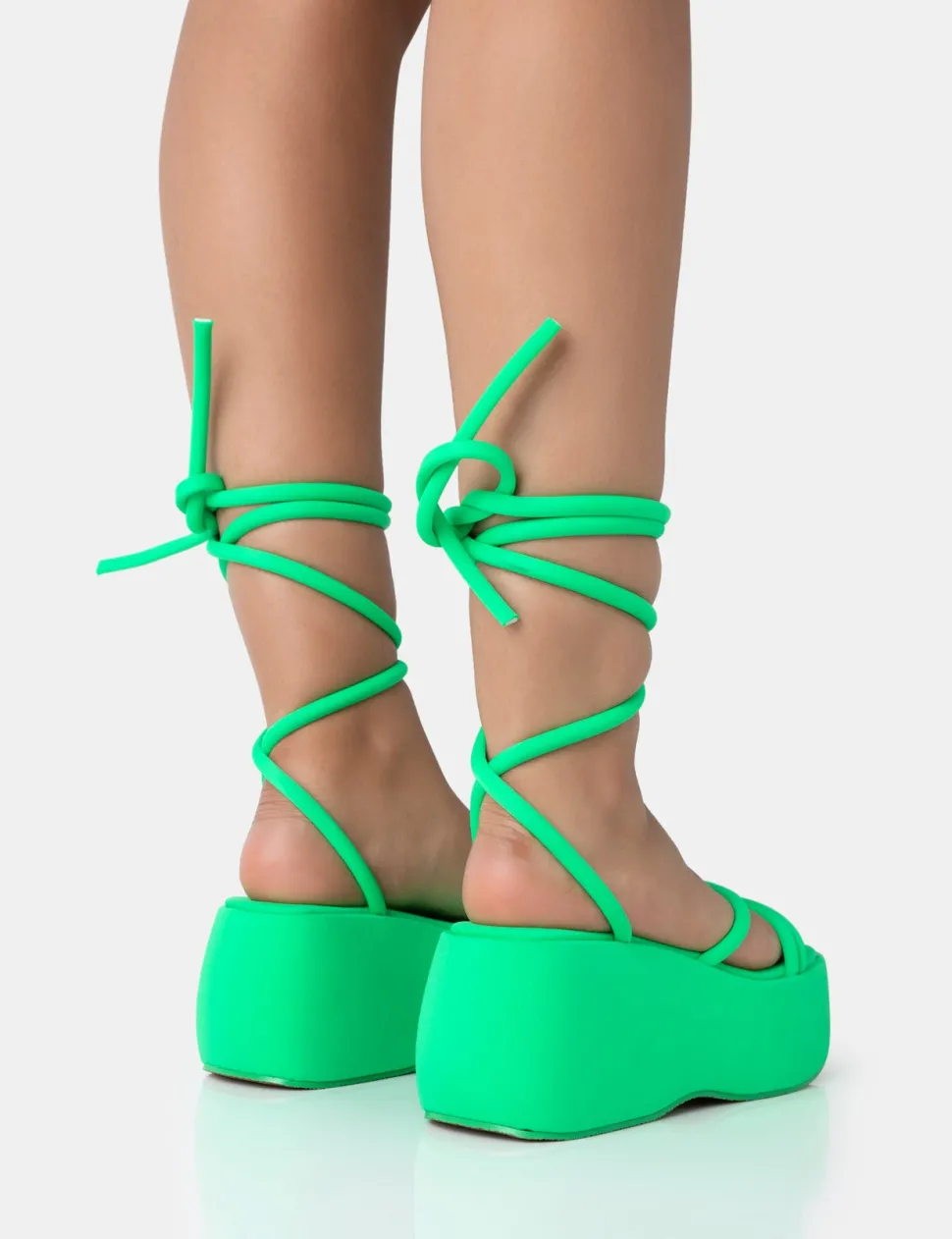 Sale Full Moon Lime Nylon Lace Up Chunky Platform Sandals Flats