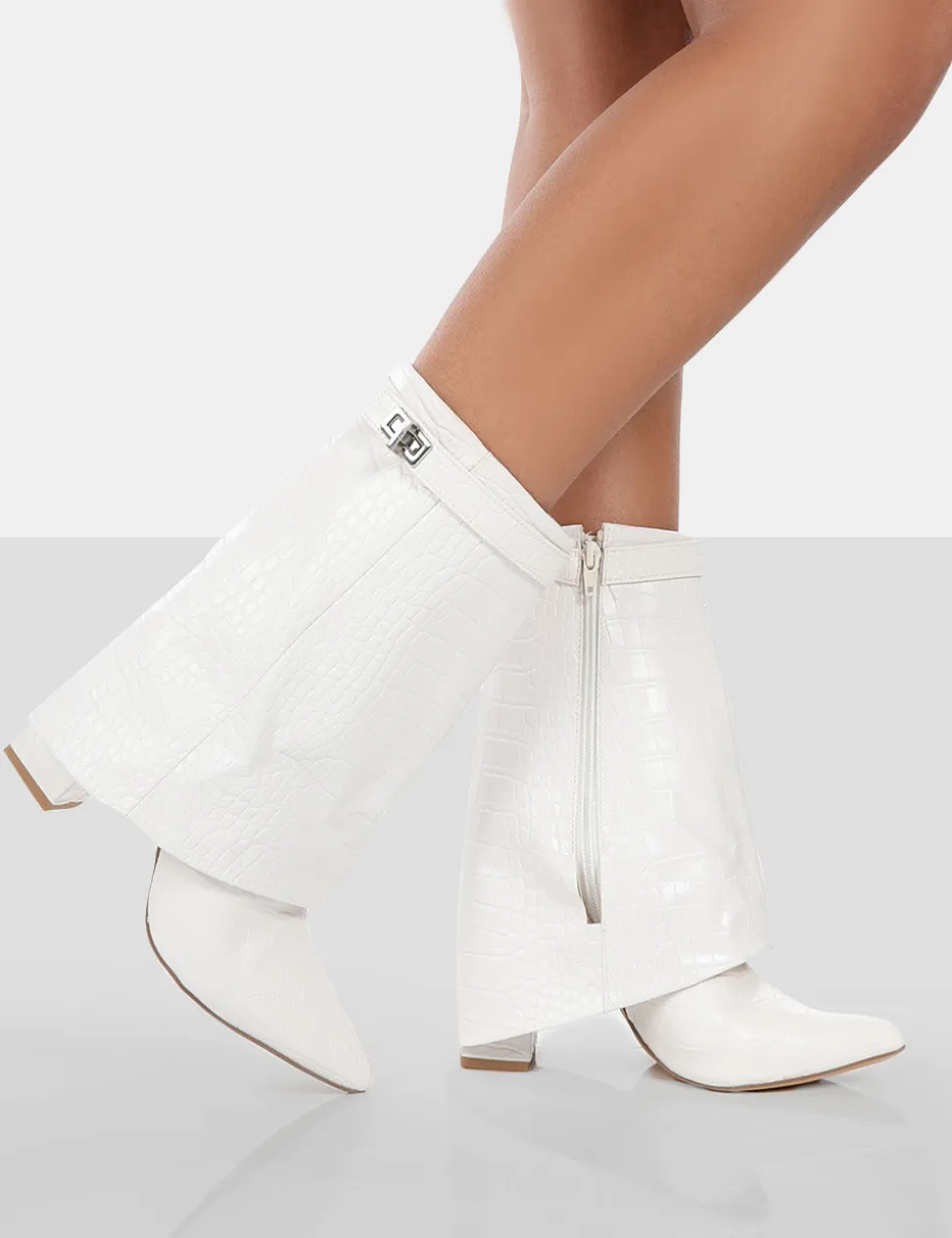 New Fyre Croc Pointed Toe Block Heeled Ankle Boots Heeled Boots | Ankle Boots