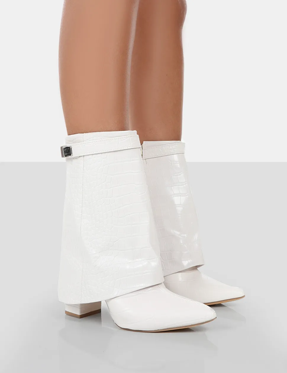 Sale Fyre Croc Pointed Toe Block Heeled Ankle Boots Heeled Boots | Ankle Boots