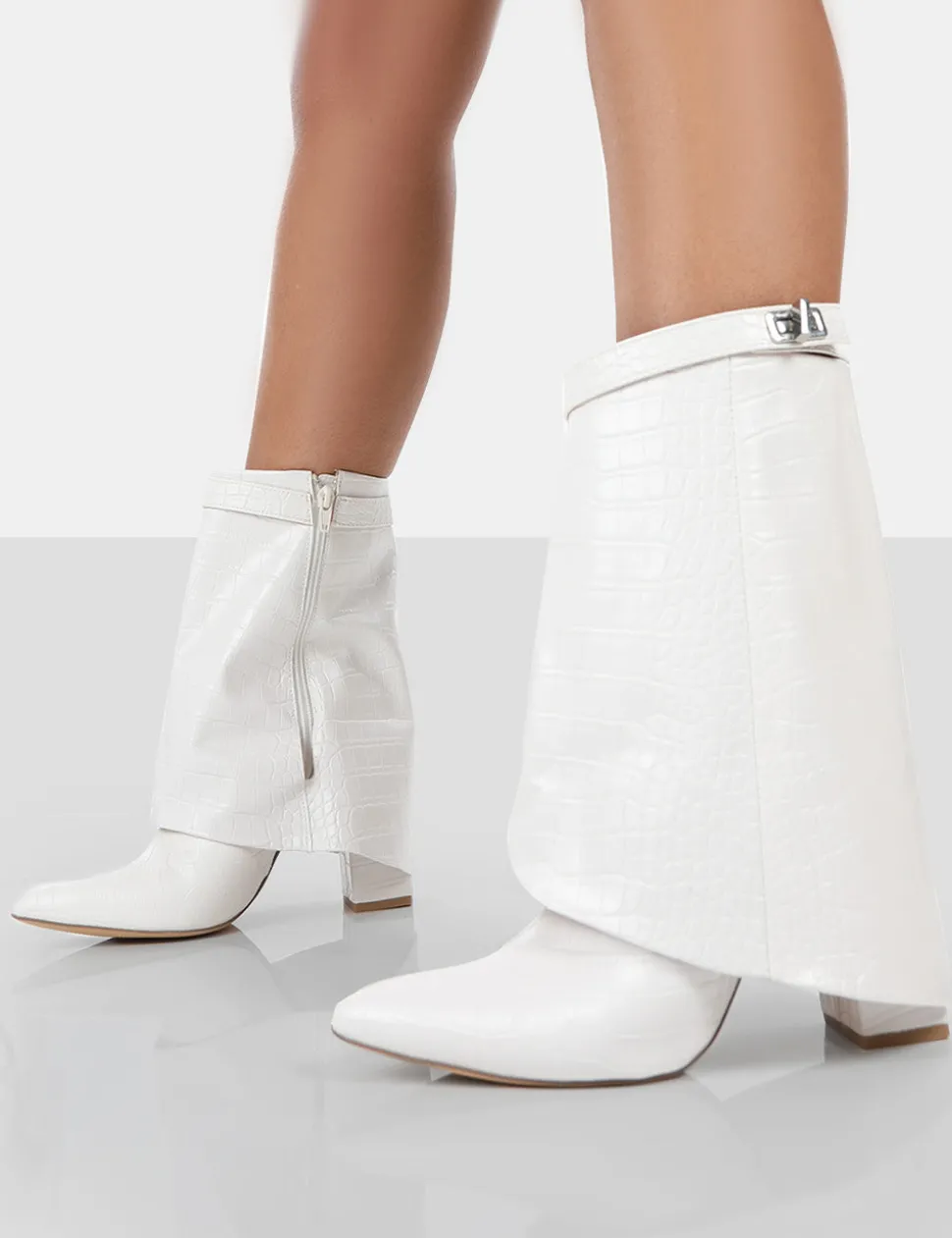 Sale Fyre Croc Pointed Toe Block Heeled Ankle Boots Heeled Boots | Ankle Boots