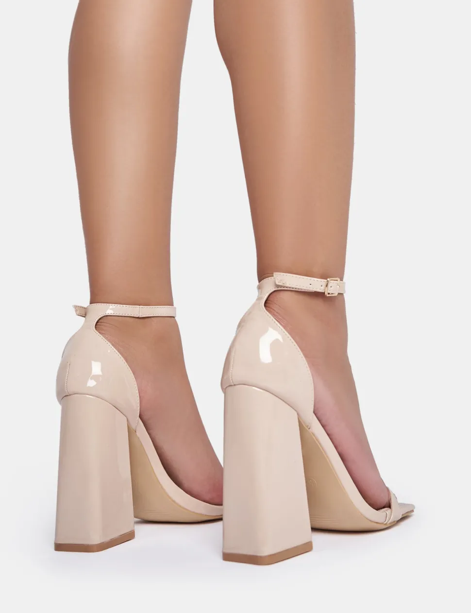 Flash Sale Geri Nude Patent Barely There Square Toe Block Heels Barely There Heels | Square Toe Heels