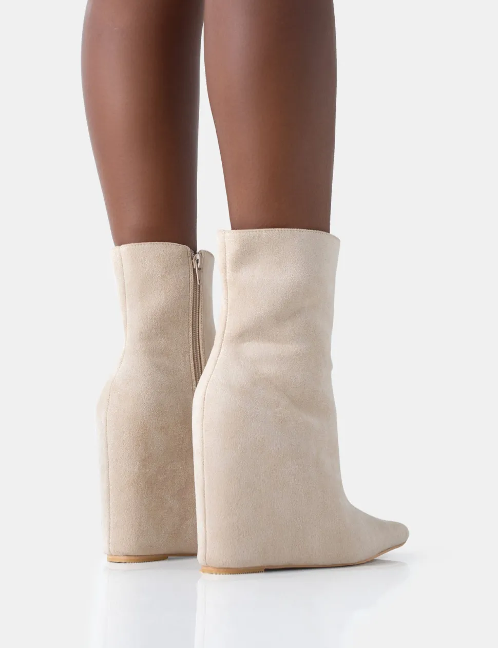 Best Sale Getaway Beige Faux Suede Wedged Heeled Ankle Boot Wedges | Heeled Boots