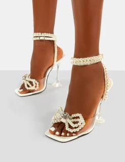 Cheap Glimmer Wide Fit Wrap Around Pearl Square Toe Cake Stand Heels Back In Stock | 4
