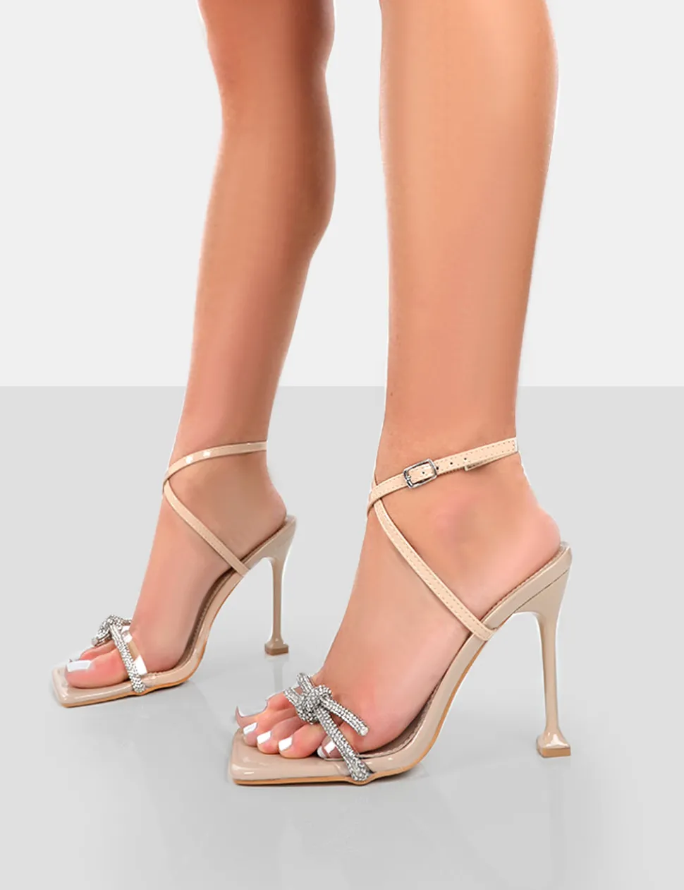 Best Glitter Wrap Around Diamante Bow Square Toe Heels 5" Heels | Bow Heels