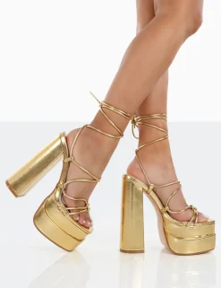 Best Sale Glow Girl PU Lace Up Platform High Heels 6