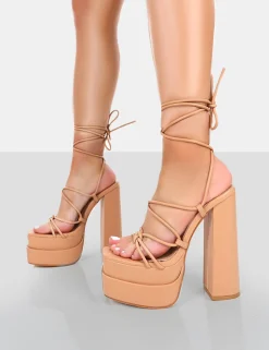 Flash Sale Glow Girl PU Lace Up Platform High Heels 6