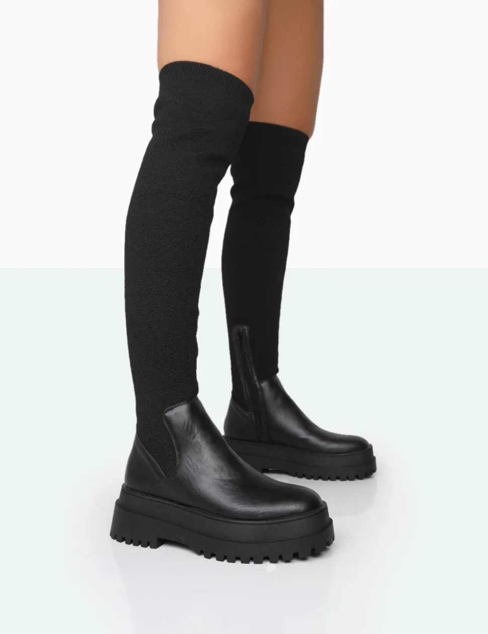 Best Sale Happier Boucle Knit Over The Knee Boots Flat Boots | Over The Knee Boots