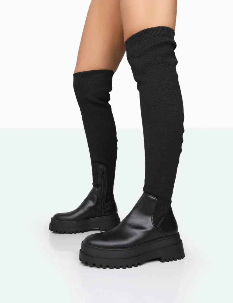 Best Sale Happier Boucle Knit Over The Knee Boots Flat Boots | Over The Knee Boots