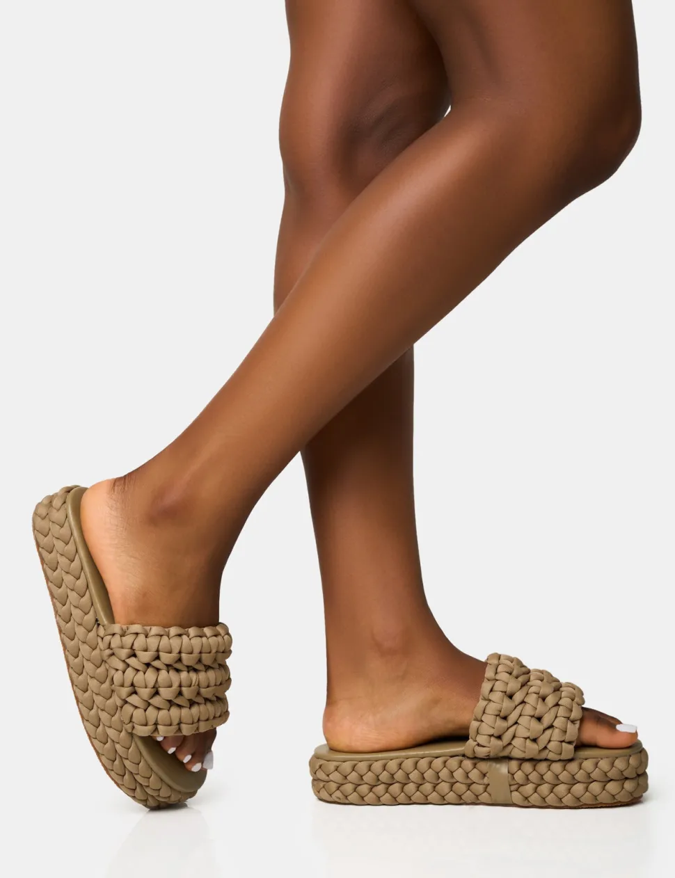 Hot Hattie Khaki Woven Platform Sandals Flats