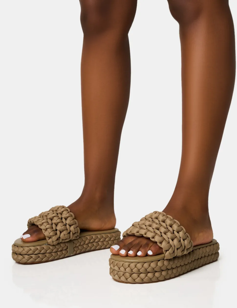 Hot Hattie Khaki Woven Platform Sandals Flats