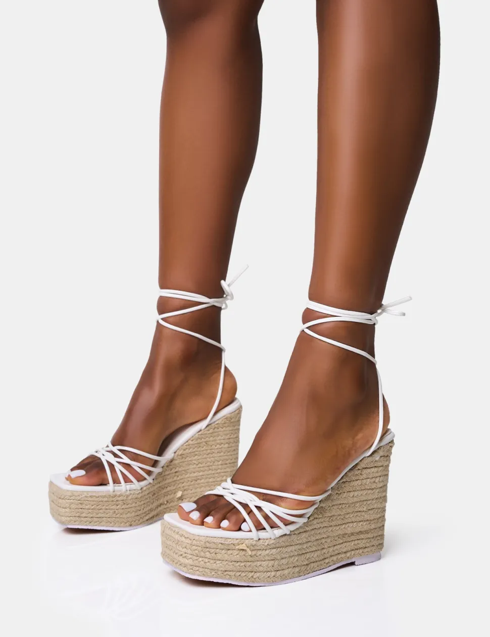 Best Sale Heated Strappy Lace Up Jute Wedges Wedges