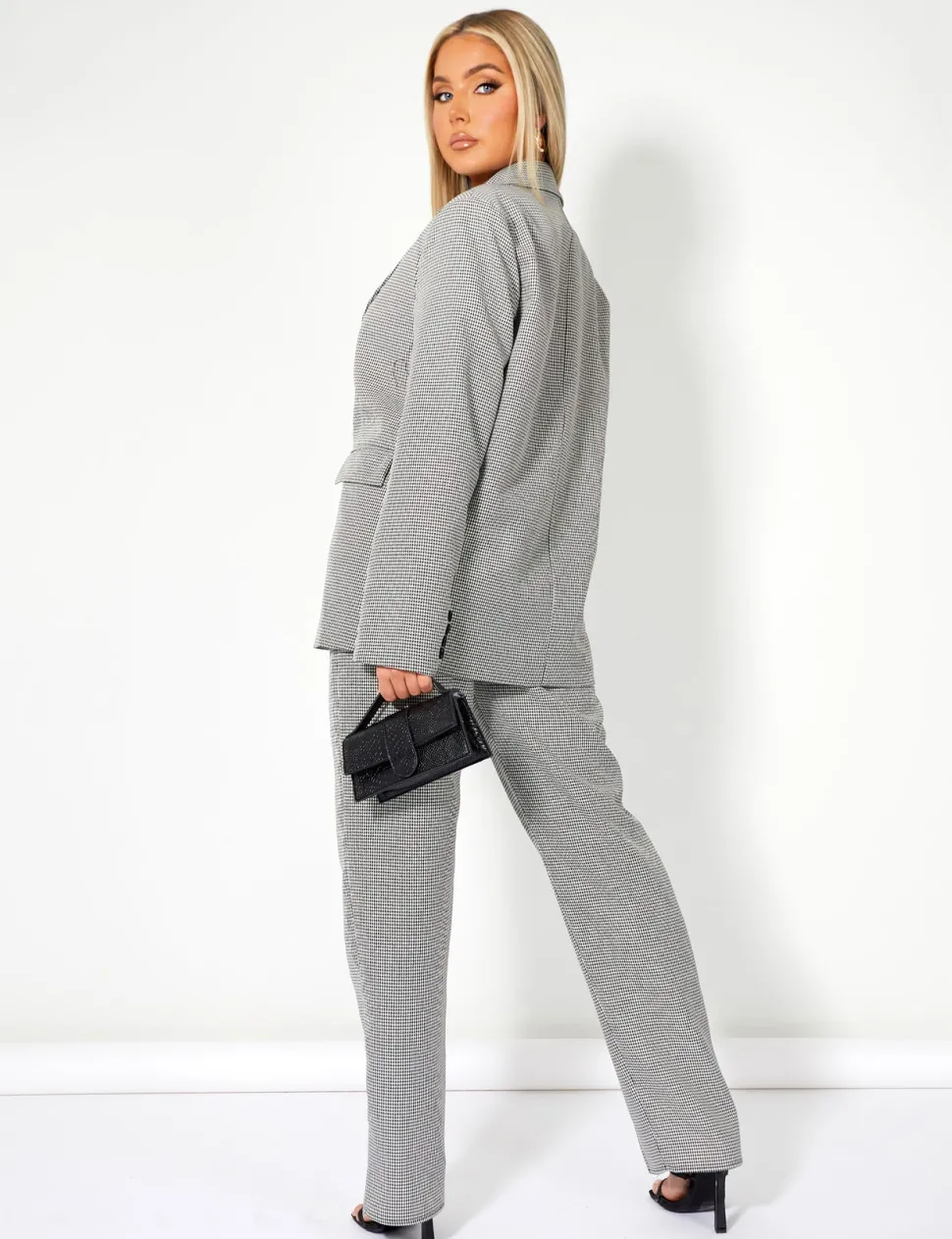 Online Houndstooth Straight Leg Split Hem Trousers Trousers