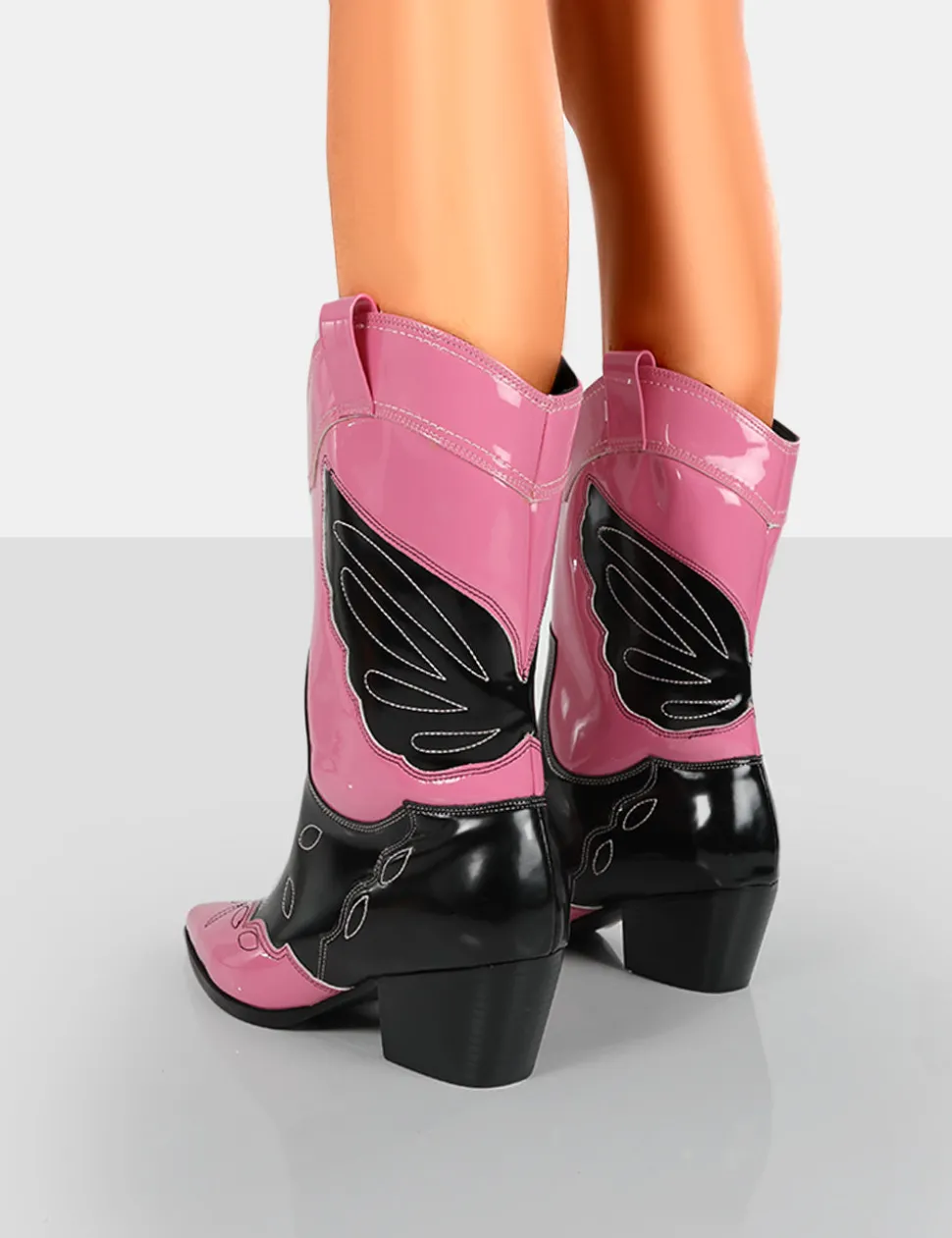 New Howdy Patent Pointed Toe Western Cowboy Block Ankle Boots Western Boots | Ankle Boots