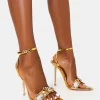 Sale Icicle Wide Fit Metallic Patent Extreme Jeweled Ankle Strap Pointed Toe Stiletto Heels Gold Heels | High Heels