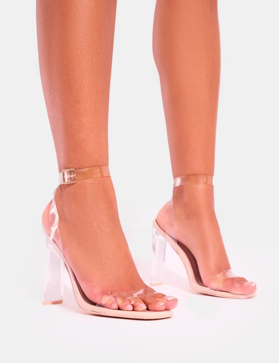 Sale Inka Perspex Round Toe Flat Block Heels Barely There Heels | Block Heels