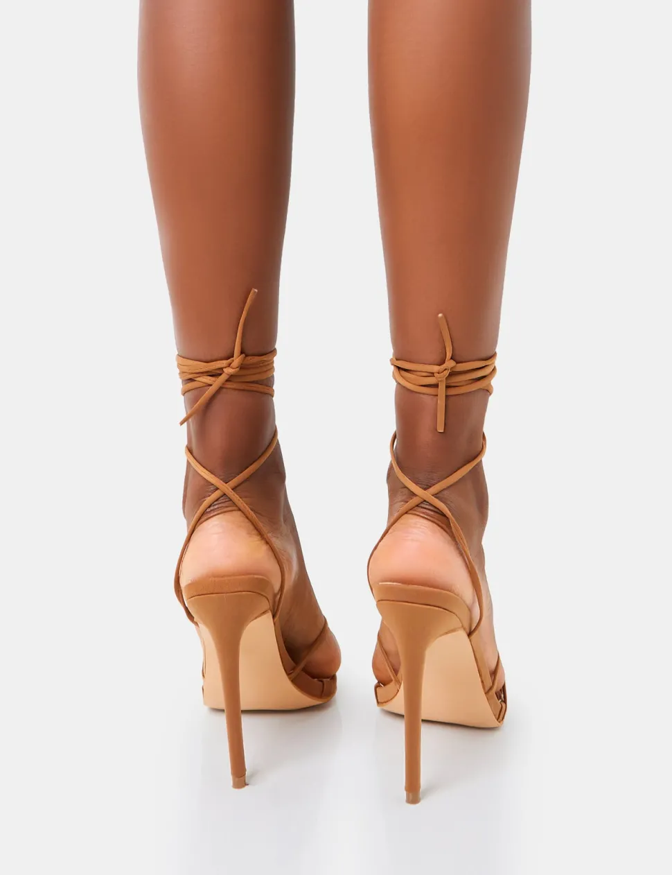 Outlet Isobel Tan Pu Lace Up Strappy Barely There Pointed Court High Heels Strappy Heels | Court Heels