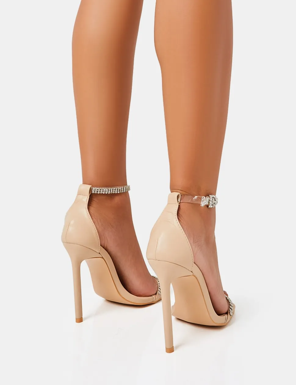 Best Sale Jemma Nude Pu Diamante Barely There Barely There Stiletto Heels Barely There Heels | Diamante Heels