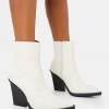 Fashion Jessie Wide Fit Pu Western Pointed Toe Block Heeled Ankle Boots Wide Fit Boots | Wide Fit Boots