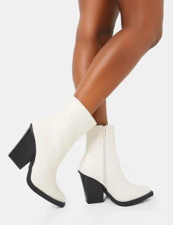 Fashion Jessie Wide Fit Pu Western Pointed Toe Block Heeled Ankle Boots Wide Fit Boots | Wide Fit Boots