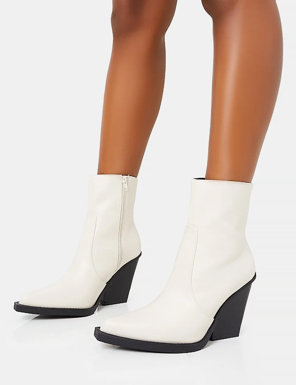 Fashion Jessie Wide Fit Pu Western Pointed Toe Block Heeled Ankle Boots Wide Fit Boots | Wide Fit Boots