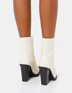 Fashion Jessie Wide Fit Pu Western Pointed Toe Block Heeled Ankle Boots Wide Fit Boots | Wide Fit Boots