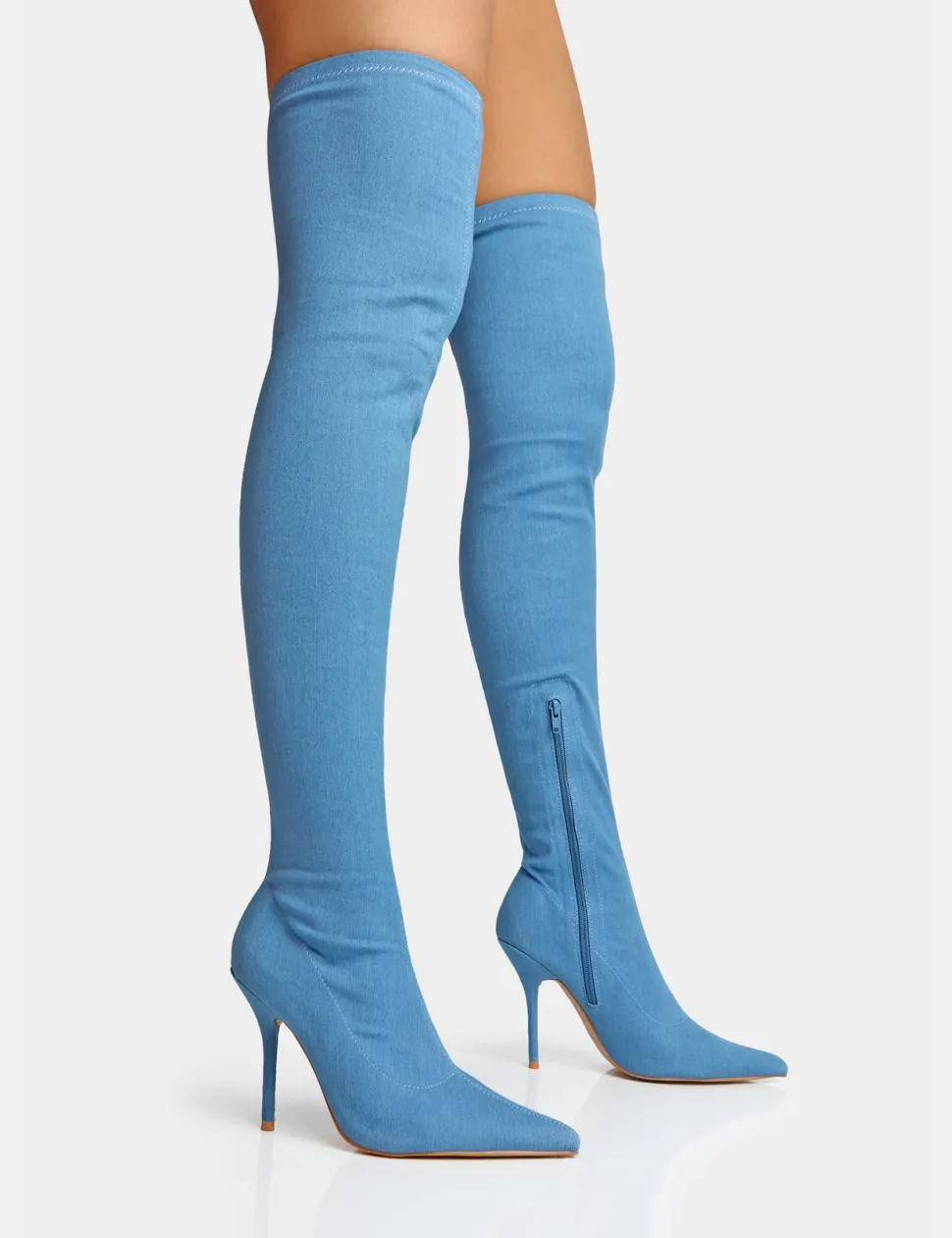 Flash Sale Jodie Denim Seam Detail Pointed Toe Stiletto Over The Knee Boots High Heels | Heeled Boots