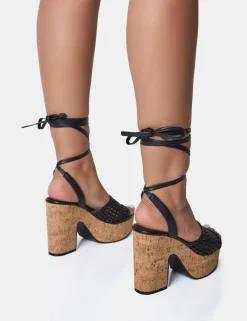 Best Jos Wide Fit Netted Lace Up Cork Platform Sandals Wide Fit Heels | Wide Fit Heels