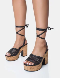 Best Jos Wide Fit Netted Lace Up Cork Platform Sandals Wide Fit Heels | Wide Fit Heels