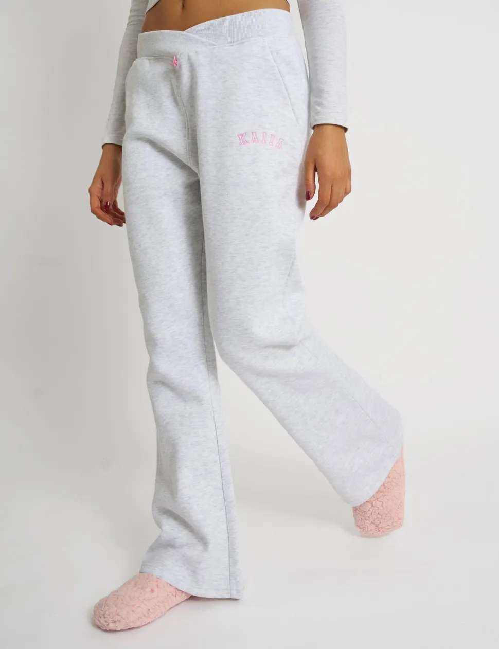 Outlet Kaiia Bow Detail Cross Over Waistband Joggers Light Grey Marl Sculpt & Leisure | Kaiia The Label