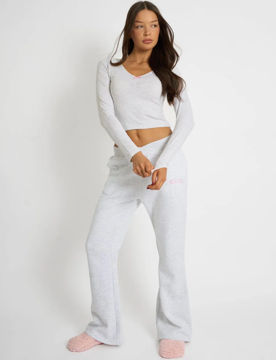Shop Kaiia Bow Detail Ruched Top Light Grey Marl Sculpt & Leisure | Kaiia The Label