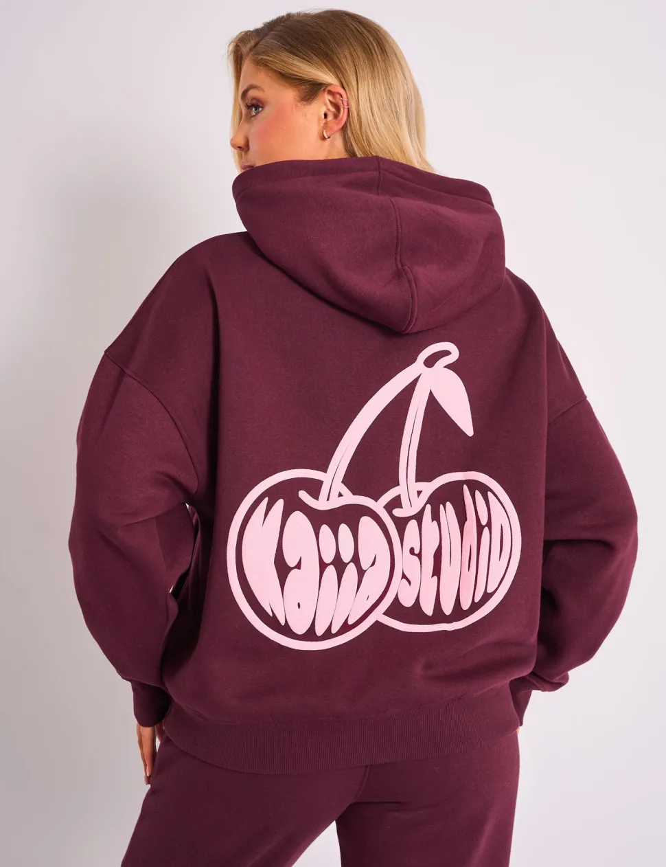 Outlet Kaiia Cherry Graphic Oversized Hoodie Plum & Pink Sculpt & Leisure | Kaiia The Label