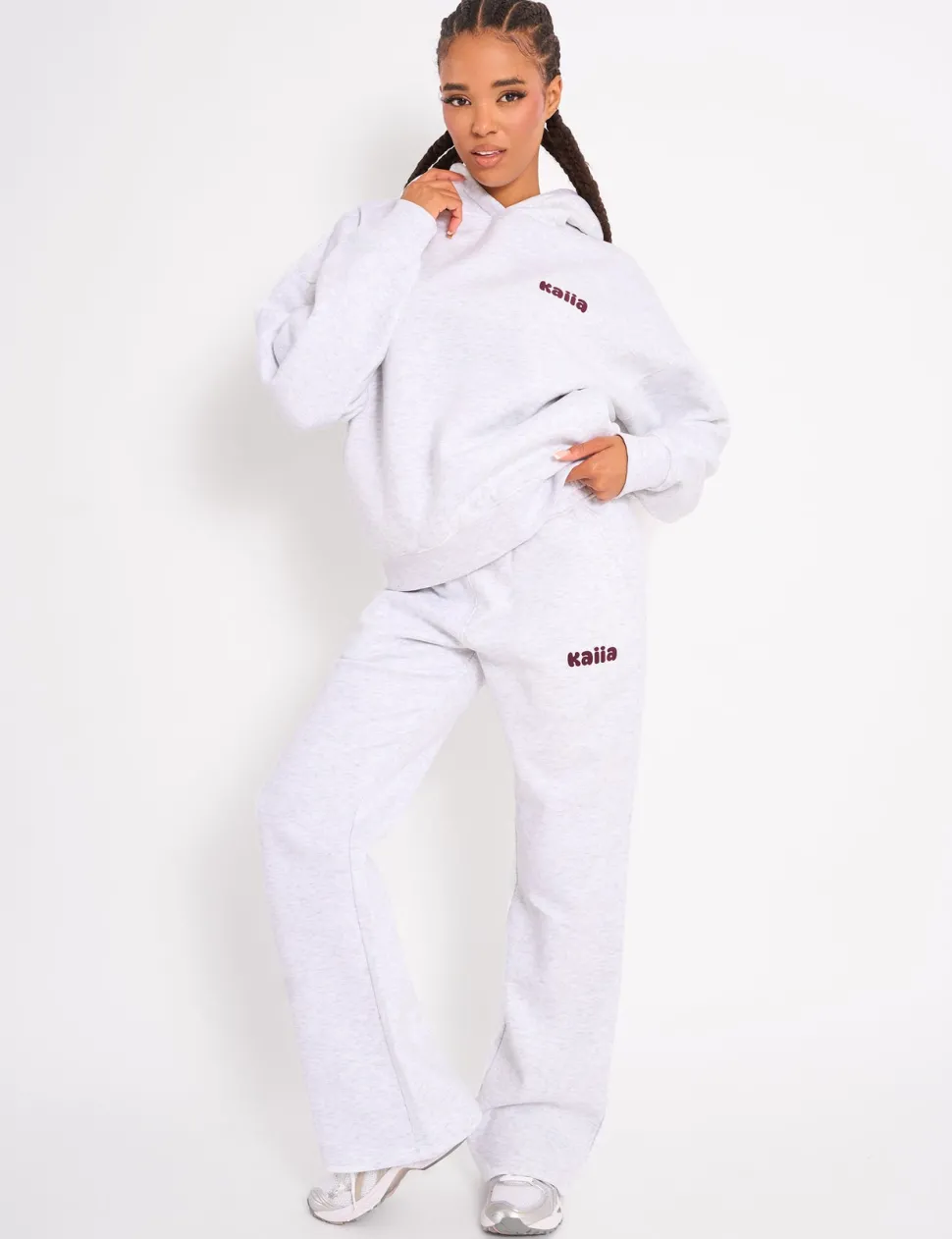 Outlet Kaiia Cherry Graphic Oversized Hoodie Light Grey Marl & Plum Sweatshirt & Hoodies | Hoodies & Sweatshirts
