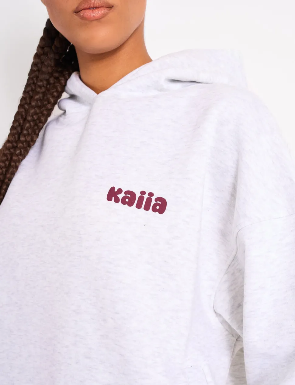 Outlet Kaiia Cherry Graphic Oversized Hoodie Light Grey Marl & Plum Sweatshirt & Hoodies | Hoodies & Sweatshirts