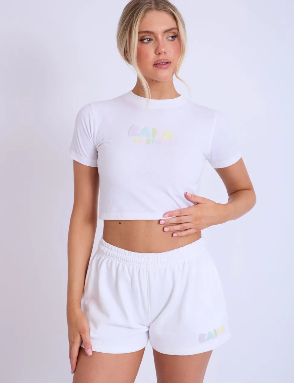 New Kaiia Design Bubble Logo Baby Tee Off White & Rainbow Tracksuits | Tracksuits